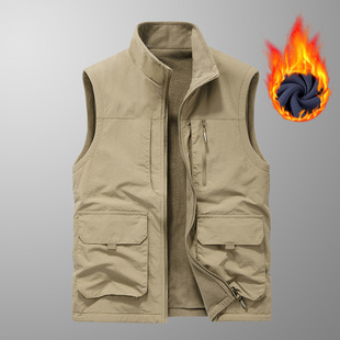 Fleece-lined thick double-sided polar fleece vest men's winter warm waistcoat quick-drying stand collar vest 6808A