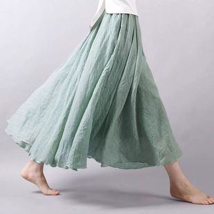 Mori Style Artistic Double-Layer Cotton and Linen Skirt Women's Spring and Autumn Slimming Elegant Linen Skirt plus size Hanfu Large-Swing Long Skirt