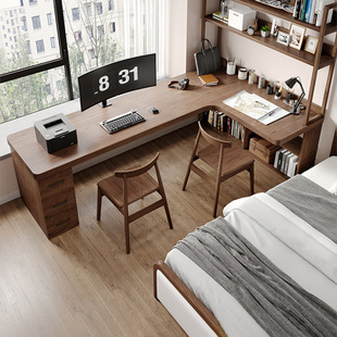 Mt study double solid wood corner desk bookshelf integrated l-shaped computer desk corner long workbench 7-shaped office