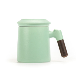 Ceramic Wooden Handle Mug with Lid Large Capacity Tea Water Separation with Filter Household Office Cup Tea Cup Gift