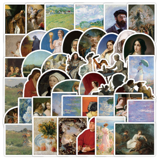 50 retro style oil painting series graffiti stickers creative oil painting stickers stationery water cup waterproof decorative stickers