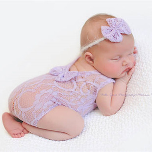 Newborn Photo Props Clothes Lace Hollow Cute Bow Climbing Suit Photography Decoration Children's Jumpsuit