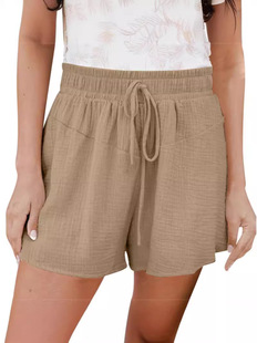 2024 Summer European and American Cross-border Amazon wish New Women's Loose Double Wrinkle Casual Shorts Wide Leg Pants for Women