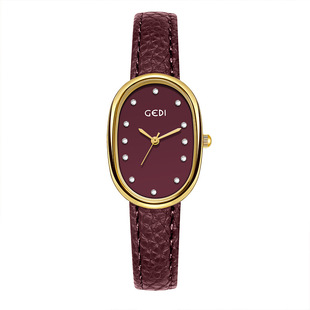 Goldie Fashion Trend Ankora Red Leather Band Watch Niche High-end Red Quartz Women's Watch Retro Simple Watch