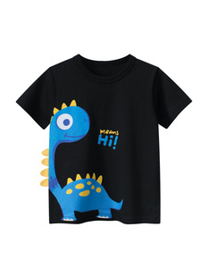 Korean version of children's clothing fashion brand children's short sleeve T-shirt 27kids summer new male baby clothes dinosaur jacket black