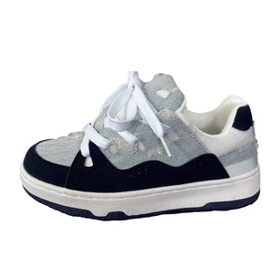 Langzu in stock National Fashion men's shoes ins niche original retro thick bottom ripped Denim bread shoes couple skate shoes