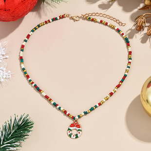 Europe and the United States cross-border jewelry Christmas new color beaded necklace female Santa Claus wreath Christmas tree necklace