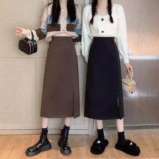 Women's High Waist Slimming Mid-length A- line Skirt 2024 Spring Fashion Korean Style Split Small One-step Skirt