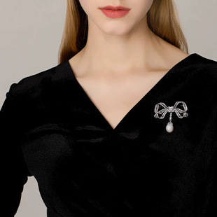 DIY accessories high-grade bow tassel brooch copper gold-plated micro-inlaid zircon temperament pin pearl corsage empty holder