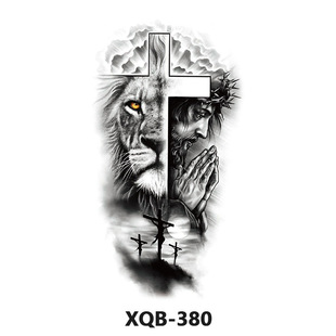 Small Full Arm Animal Tiger Wolf Flower Arm Tattoo Sticker Half Arm Waterproof Women Lasting Men Wholesale Black and White Transfer Sticker