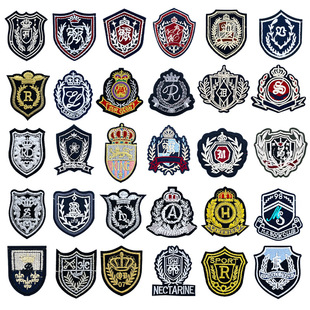 In stock factory direct JK college style gold thread badge computer embroidery cloth stickers clothing accessories shield patch stickers