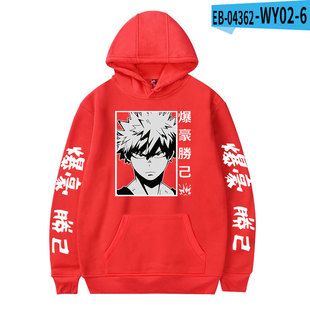 2023 cross-border My Hero Academy 2D heat transfer fashion loose men's and women's hooded sweater cospaly peripheral