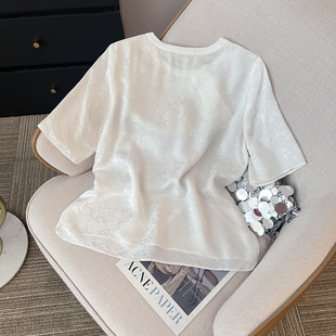 New Chinese Style Vintage Jacquard Slant Breasted Short-sleeved Shirt Summer Light Luxury Niche Elegant Elegant Small Shirt for Women