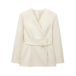 Light Luxury Ankora Red V-neck Suit Jacket Spring and Autumn New Belly Covering Distinctive Suit Outer Jacket