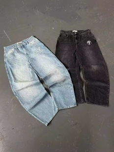 LAZAD AliExpress Amazon Source E-commerce Street Jeans Y2K Harajuku Hip Hop Letter Retro Blue Wide