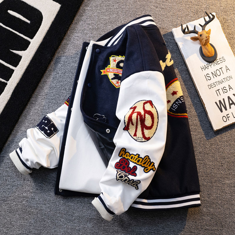 Towel Embroidered Baseball Jacket for Men and Women, Pu Leather Jacket, Autumn and Winter New American High Street Fashion Brand Loose Couple Jacket