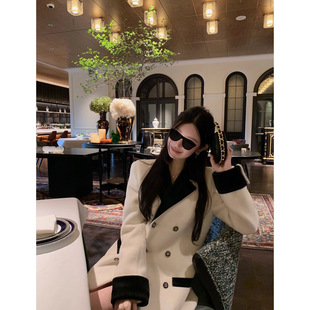 Fanfan Good Morning Средний винтажный контрастный пиджак из искусственной норки из флисовой кожи Зимний элегантный прямой свободный костюм