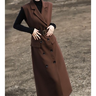 New French style 2024 spring new elegant commuter double breasted sleeveless suit vest dress women