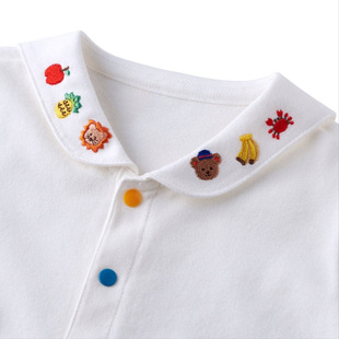 presale free shipping 2025 spring and summer new children's clothing cartoon bear animal embroidery navy collar long sleeve short sleeve inner