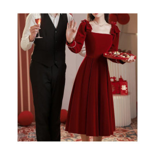 Toast Dress for Petite Brides 2024 New Engagement Dress Red Dress Autumn and Winter Homecoming Long-Sleeved Winter