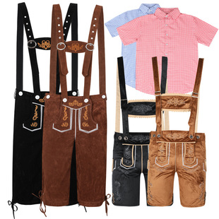 Amazon hot sale German beer festival clothing adult men's and women's Brown black suspender pants middle pants 7 pants