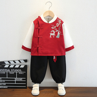 Girls cuhk children 2024 autumn and winter new 9007 fleece-lined fulu auspicious hanfu Chinese dress two-piece wholesale