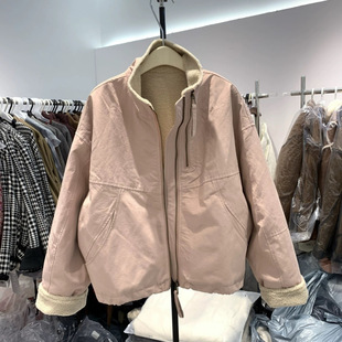 Lamb Wool Solid Color Short Pike Clothing 2025 Fall/Winter Loose fleece-lined Cold-proof Charge Clothing Small Cotton-padded jacket Coat