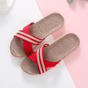 Wholesale 2023 Summer linen slippers women's four seasons open non-slip home indoor woven men's linen slippers