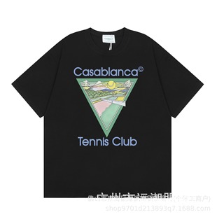 Cross-Border Carblanca Summer American Trendy Brand Short-Sleeved Round Neck T-Shirt for Men and Women Scatanka Letter Printing