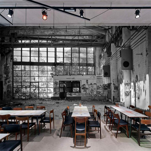 Retro industrial wind tunnel wallpaper 3d three-dimensional space extension factory mural personality bar barber shop wallpaper