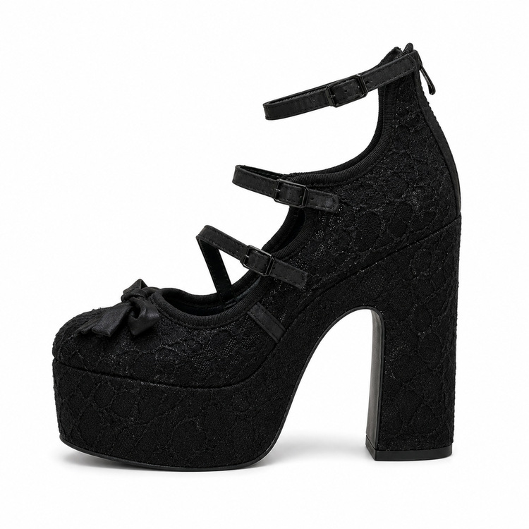 2026 Cross-Border Thick High-Heeled Lace Waterproof Platform Buckle Bow Mary Jane Women's Shoes Gothic Sweet Cool Style Single Shoes