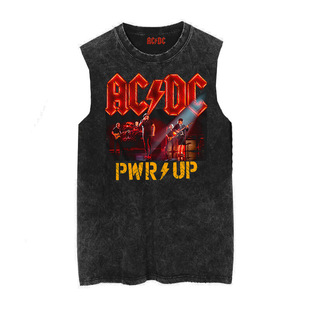 80 s Classic Punk Antique Washed Vintage Batik ACDC Rock Band Men's Tank Top Sleeveless T-Shirt