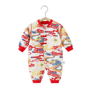 Year of the Dragon New Year clothes one-year dress baby boy's one-month baby clothes baby girl's 100-day Tang suit jumpsuit autumn and winter clothes