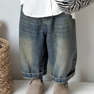 Men's and Women's Pants 2025 Spring and Autumn New Children's American Style Fashionable Western Style Loose Wide Leg Pants Korean Jeans