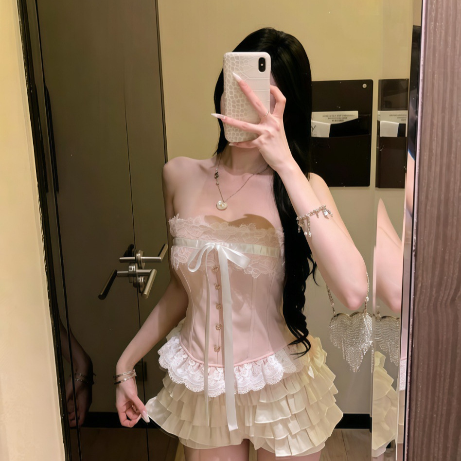 3002 # Summer New Style Pure Desire Style Heavy-Duty Embroidered Denim Tube Top Slim Fit Women's Top with Fixed Chest Pads