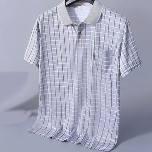 Dad Summer Middle-aged Men 30-50 Real Pocket Imitation Ice Silk Short-sleeved T-shirt Summer Middle-aged and Elderly Polo Shirt