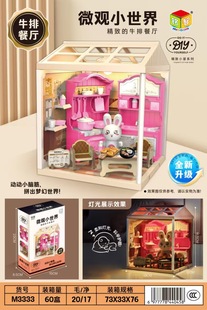 Interesting DIY micro-view 3D three-dimensional assembly simulation lighting bedroom study model world children's toys play house