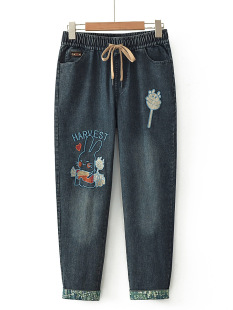 2024 Spring and Autumn New plus size Jeans Ethnic Embroidered Harem Pants for Fat Mother Slimming Dad Pants for Children