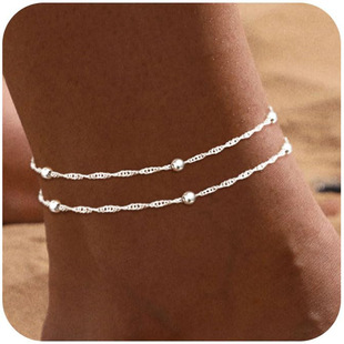 Cross-border foreign trade popular heart-shaped satellite anklet suit adjustable layered ankle chain personalized trend design
