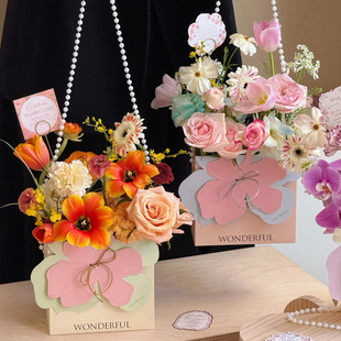 Three-dimensional wind transmission flower portable gift box flower packaging box gift box florist packaging foldable paper box