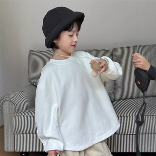 Chipmunk Autumn 2024 Korean Style Children's Round Neck Long Sleeve T-Shirt for Boys and Girls All-match Solid Color Loose Base