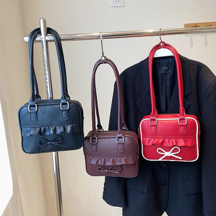 2024 Winter New Bow Women's Bag Large Capacity Contrast Color Stitching Handbag Commuter Crossbody Bag Fashionable Shoulder Bag