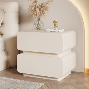 Solid Wood Cream Style Bedside Table Leather Simple Modern Small Bedroom Bedside Cabinet Extremely Simple Storage Cabinet