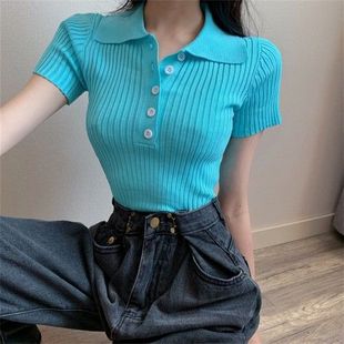 Grey Lel Short High Waist Top Women's Design Sense Summer New 2024 Internet Celebrity Striped Short-sleeved T-shirt Ins Trendy