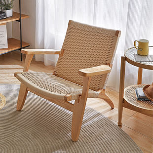 Balcony Comfortable Reading Chair Leisure Sofa Chair Reading Solid Wood Japanese-style Living Room Rope-woven Lazy Home Backrest Chair