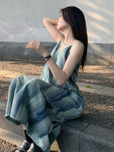 2024 New Casual Loose plus size Seaside Vacation Halter Sleeveless Strap Dress Women's Summer