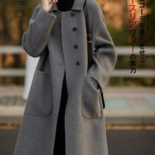 High-end overcoat Women's Mid-length khaki Hepburn style woolen coat