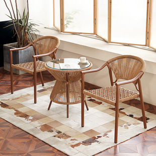 Balcony Internet Popular Leisure Tea Reading Small Table and Chair Rattan Chair Three-piece Set Small Apartment One Table and Two Chairs Tea Table and Chair Combination