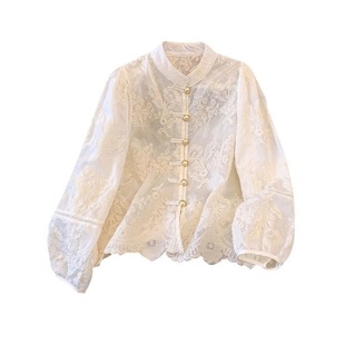 New New Chinese Niche Collar Lace Shirt National Style Base Shirt Top Heavy Embroidered Shirt Sunscreen Shirt
