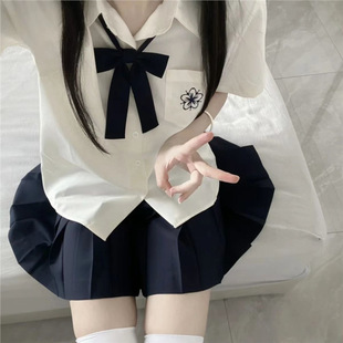 Jk Uniform Original Sakuragi North Short-sleeved Shirt Japanese White Blue Embroidered Women's Shirt Basic Summer Skirt suit